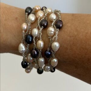 South Seas Baroque Pearl and Seed Bead Bracelets Set Magnetic Clasp Set of 3